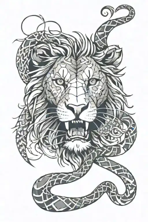 Lion Head Eating A Snake Wrapped