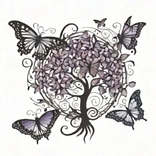 Tree Of Life And Purple Butterflies