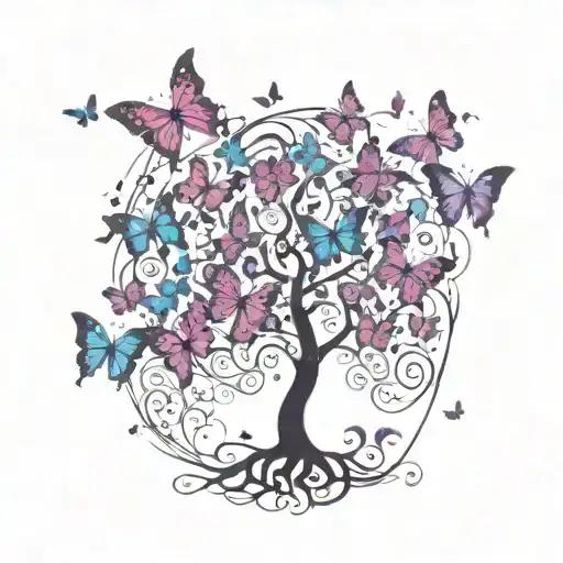 Tree Of Life With Purple Butterflies