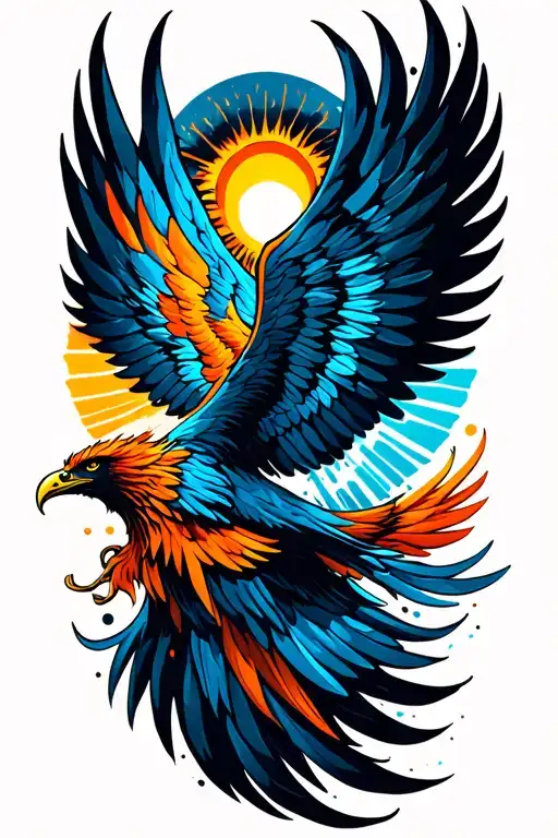 Sun Rising Phoenix Bird Flying Eagle Wings Spread Wide