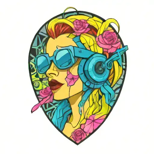 Cyberpunk Inspired Tattoo Lady With Sunglasses