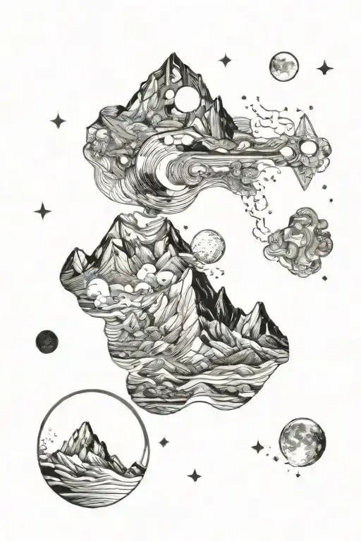 Single Mountain And Large Moon Surrounded The Gemini Constillation