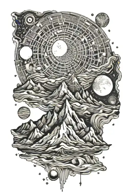 Single Mountain And Large Moon Surrounded The Gemini Constillation