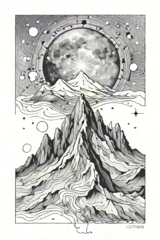 Single Mountain And Large Moon Surrounded The Gemini Constillation