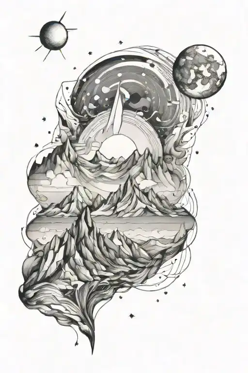 Single Mountain And Large Moon Surrounded The Gemini Constillation