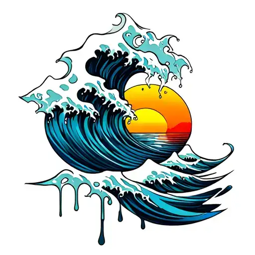 Waves And Sunset Melting