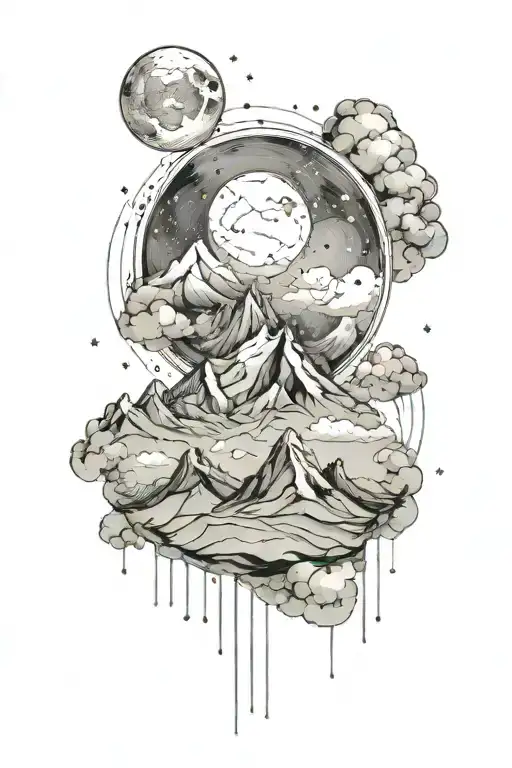 Single Mountain And Large Moon Surrounded The Gemini Constillation