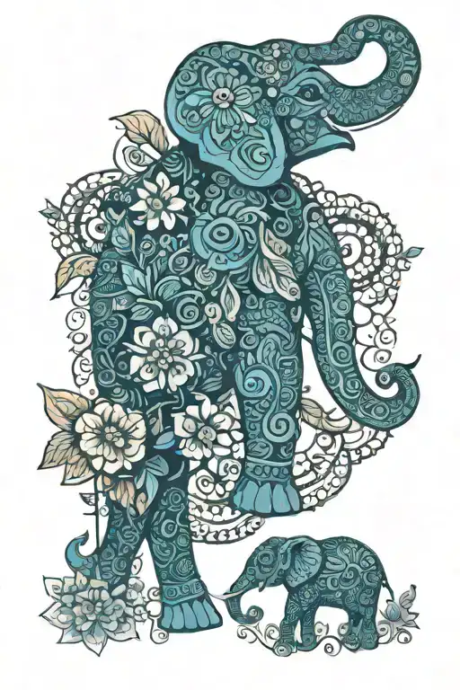 Mandala Design With Elephant And Flowers Intertwined