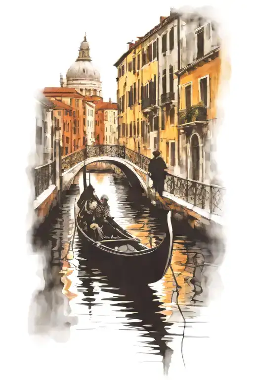 Gondola Venice Bridge Couple Looking At The Horizon