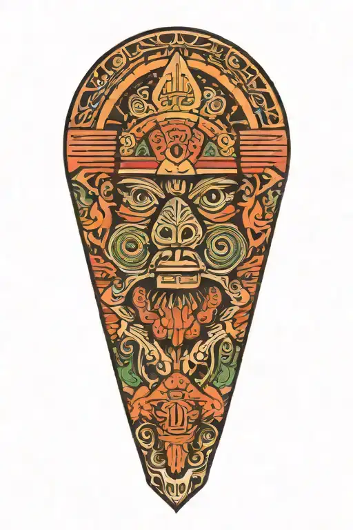 Mexico Flag With Aztec Warrior Meditating