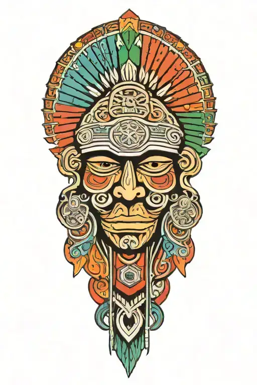 Mexico Flag With Aztec Warrior Meditating