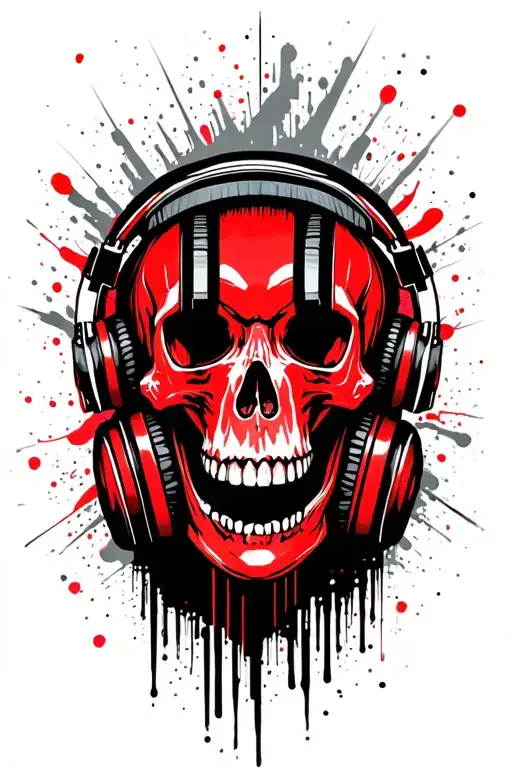 Human Skull Wearing Headphones