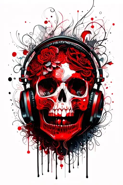 Human Skull Wearing Headphones