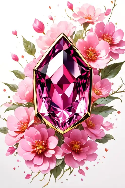 Pink Sapphire On White Gold With Pink Flowers In Background