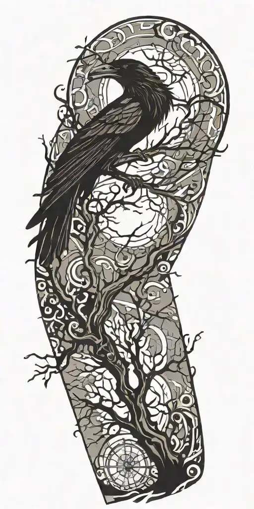 Raven Wrapping Around Sun And Tree