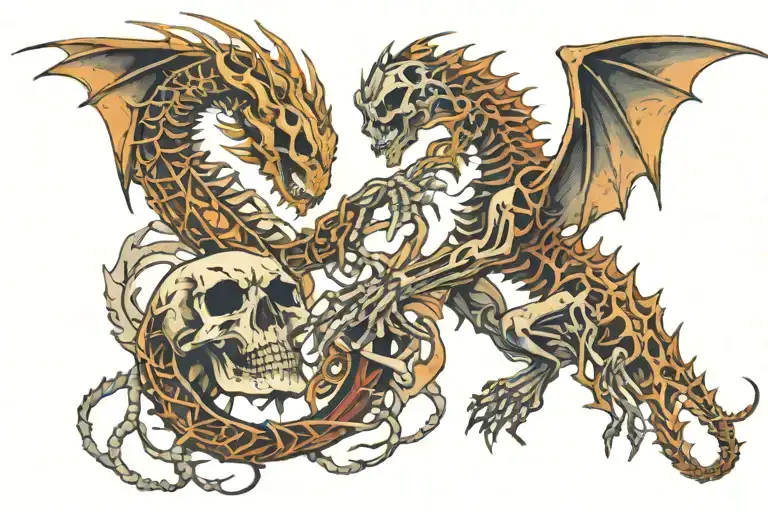 Dragon And Skeleton Hand Holding