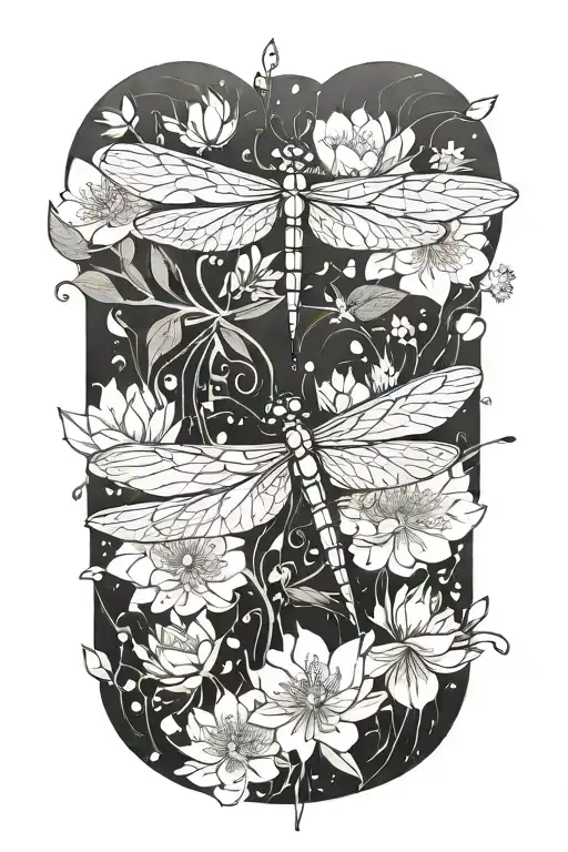 Dragonfly Resting On A Lotus Flower With Cherry Blossom Petals Falling Around Them