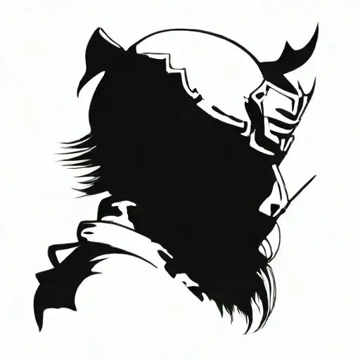 Samurai In Mask Holding Head Of His Enemy