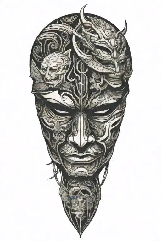 Samurai In Mask Holding Head Of His Enemy