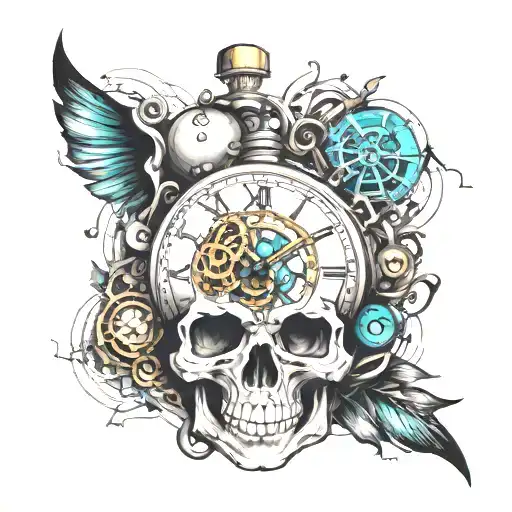 Skull And Timepiece Merging