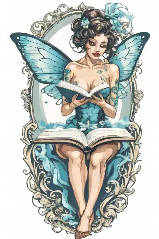Pinup Fairy Holding Open Book
