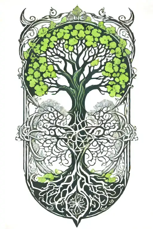 Trippy Tattoo Design Incorporating Yggdrasil Tree