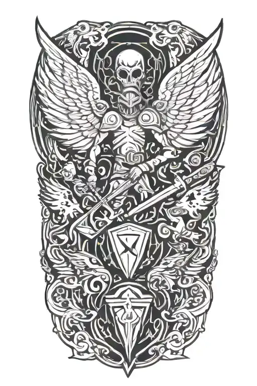 Name Casper And Gabriel Surrounded By Guardian Angel With Shield And Sword