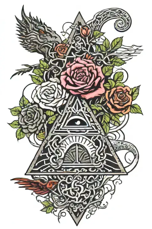 Tree Of Life Intertwined Pyramid With Eye And Dragon Roses