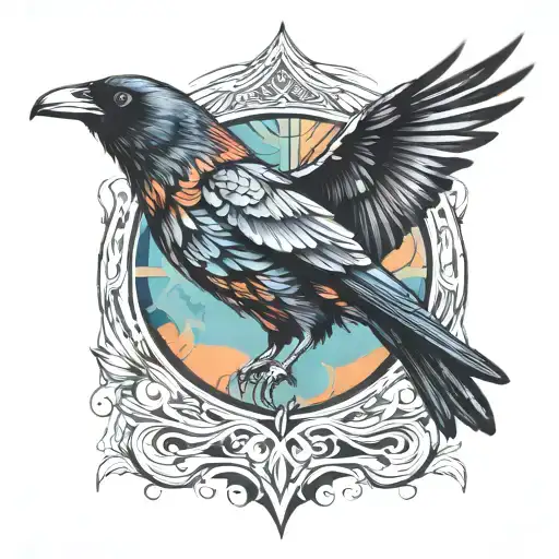 Raven Flying Colorful Hyper Realistic