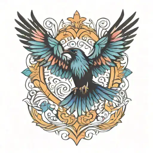 Raven Flying Colorful No Background