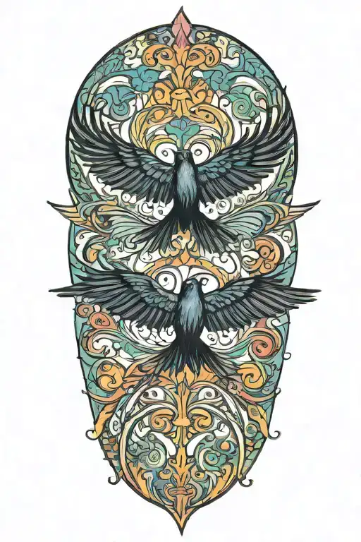 2 Ravens Flying Colorful No Background