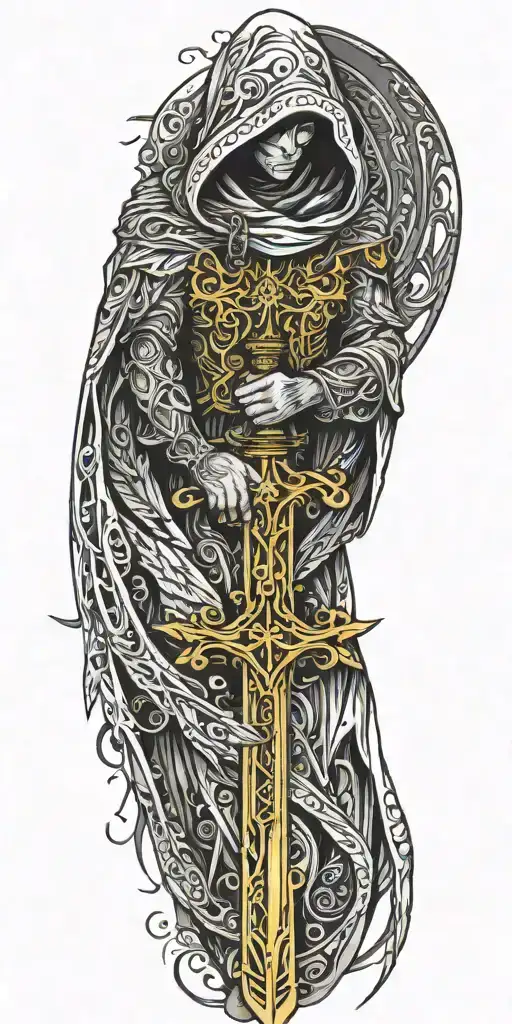 Hooded Angel Holding A Sword