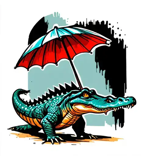Crocodile Standing With An Umbrella