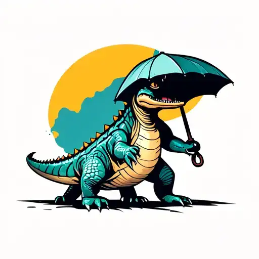 Crocodile Standing With An Umbrella