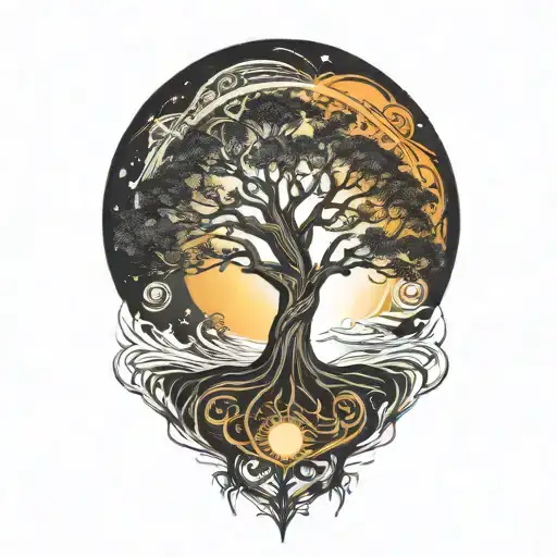 Tree Of Life And Sun And Moon