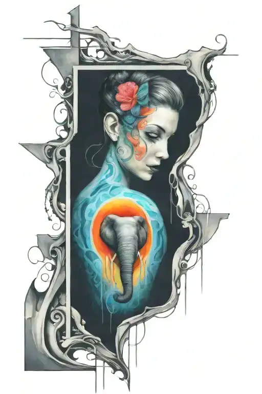 Elephant Head Infinity Symbol Love Heart Puzzle And Ballerina Portrait Abstract