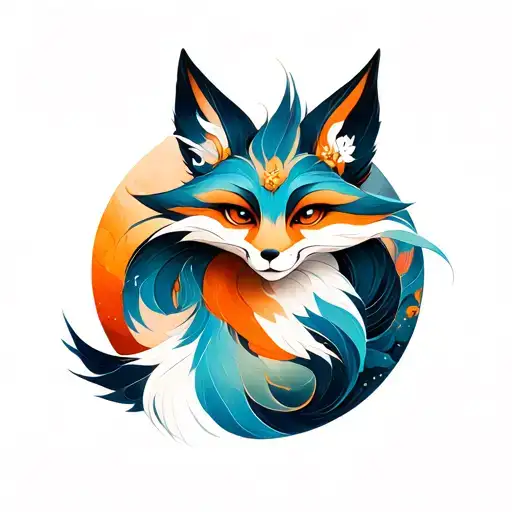 Full Body Zenko And Yako Katsune Fox In Circle Shape