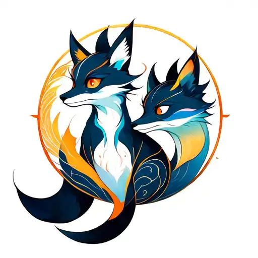 Full Body Zenko And Yako Katsune Fox In Circle Shape