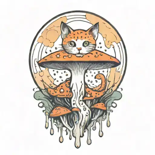 Melting Mushroom Cat With Moon