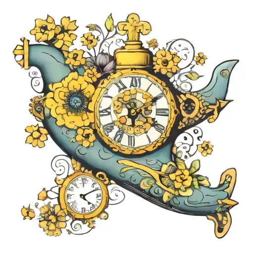 Yellow Submarine With Flowers And Clock