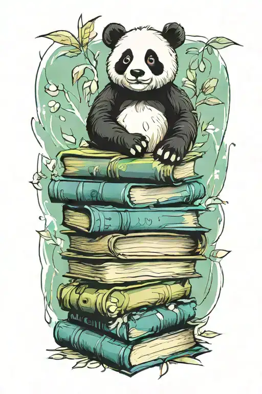 A Stack Of Books With A Panda Reading On Top