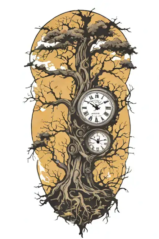 Creepy Tree With Grandfater Clock In The Trunk