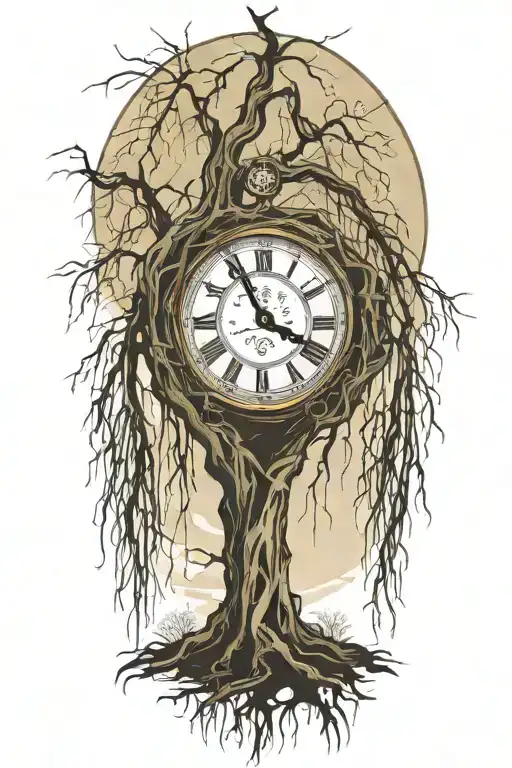 Weeping Willow Tree With Grandfater Clock And Pengelum In The Trunk