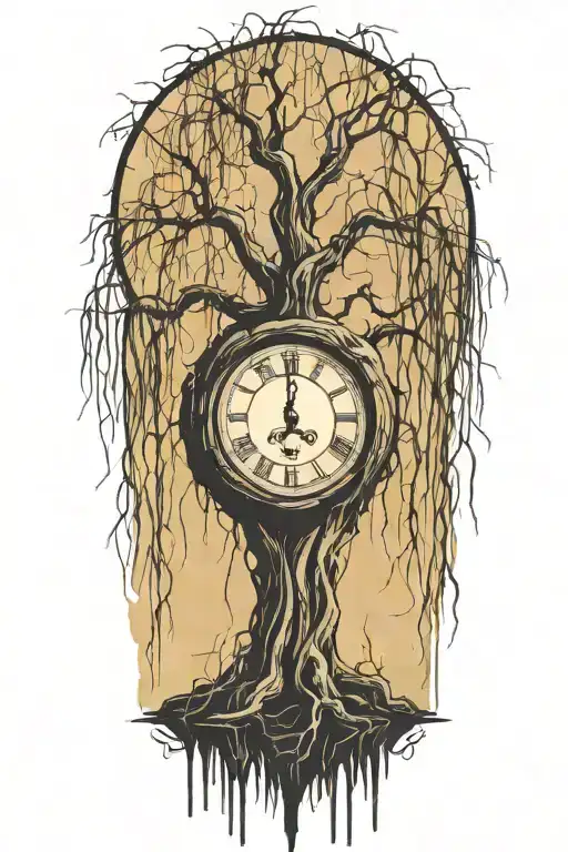 Weeping Willow Tree With Grandfater Clock And Pengelum Inside The Trunk