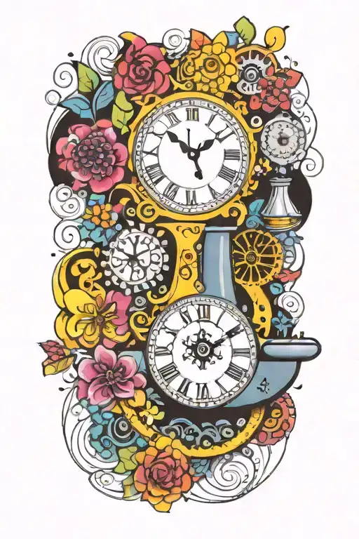 Yellow Submarine With Colorful Flowers And Clock And Rainbow