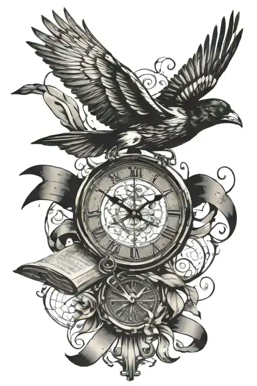 Oriole Bird In Flight With Roman Numeral Clock In The Background With Bible Verse Ribbon