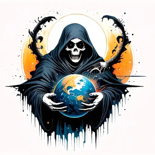 Grim Reaper Holding A Planet