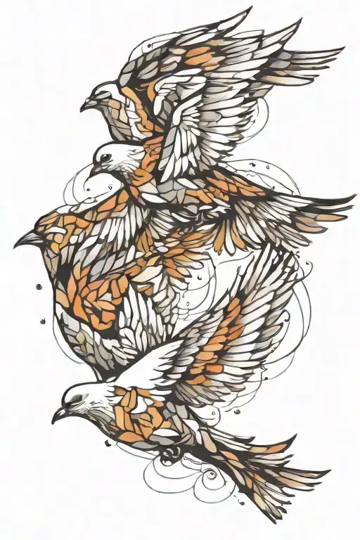 Doves Flying Mother And Son