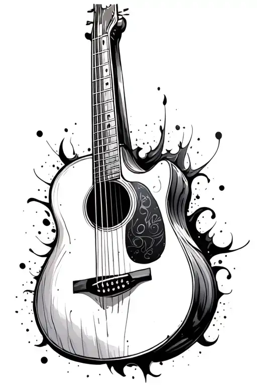 Acoustic Guitar Sketch Style Tattoo Design Featuring Just The Strings And Fretboard And Soundhole