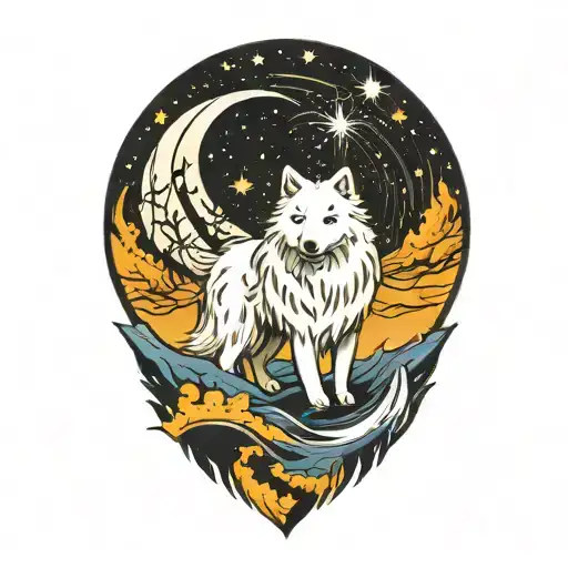 Samoyed Under Night Sky